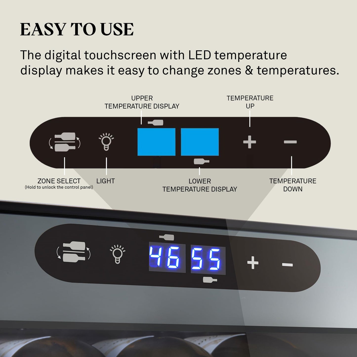 Wine Enthusiast 32-Bottle Dual Zone Compressor Wine Cooler, Digital Touchscreen, Matte Black Finish