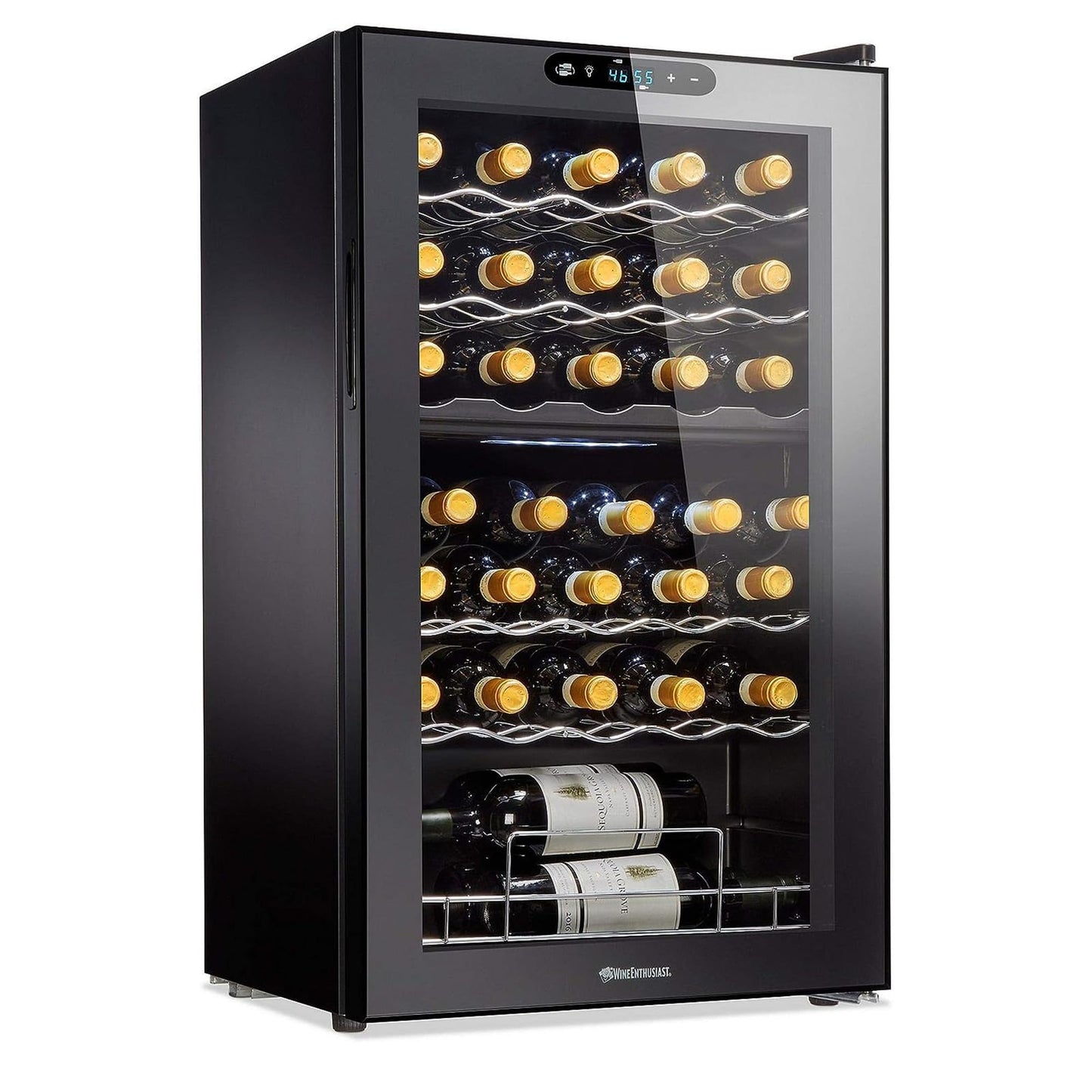 Wine Enthusiast 32-Bottle Dual Zone Compressor Wine Cooler, Digital Touchscreen, Matte Black Finish