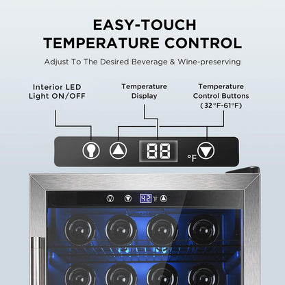 Electactic 37 Bottle Wine Cooler & 145 Can Beverage Refrigerator, Quiet Compressor, 4.5 Cu.Ft Silver
