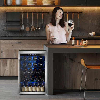 Electactic 37 Bottle Wine Cooler & 145 Can Beverage Refrigerator, Quiet Compressor, 4.5 Cu.Ft Silver