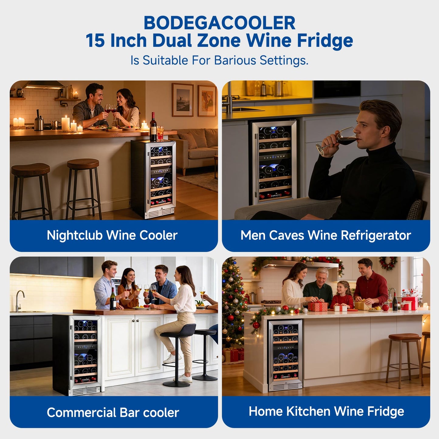 BODEGA 15" Wine Fridge, 30 Bottle Dual Zone Cooler, 41-72°F Compressor Wine Refrigerator, Built-In or Freestanding
