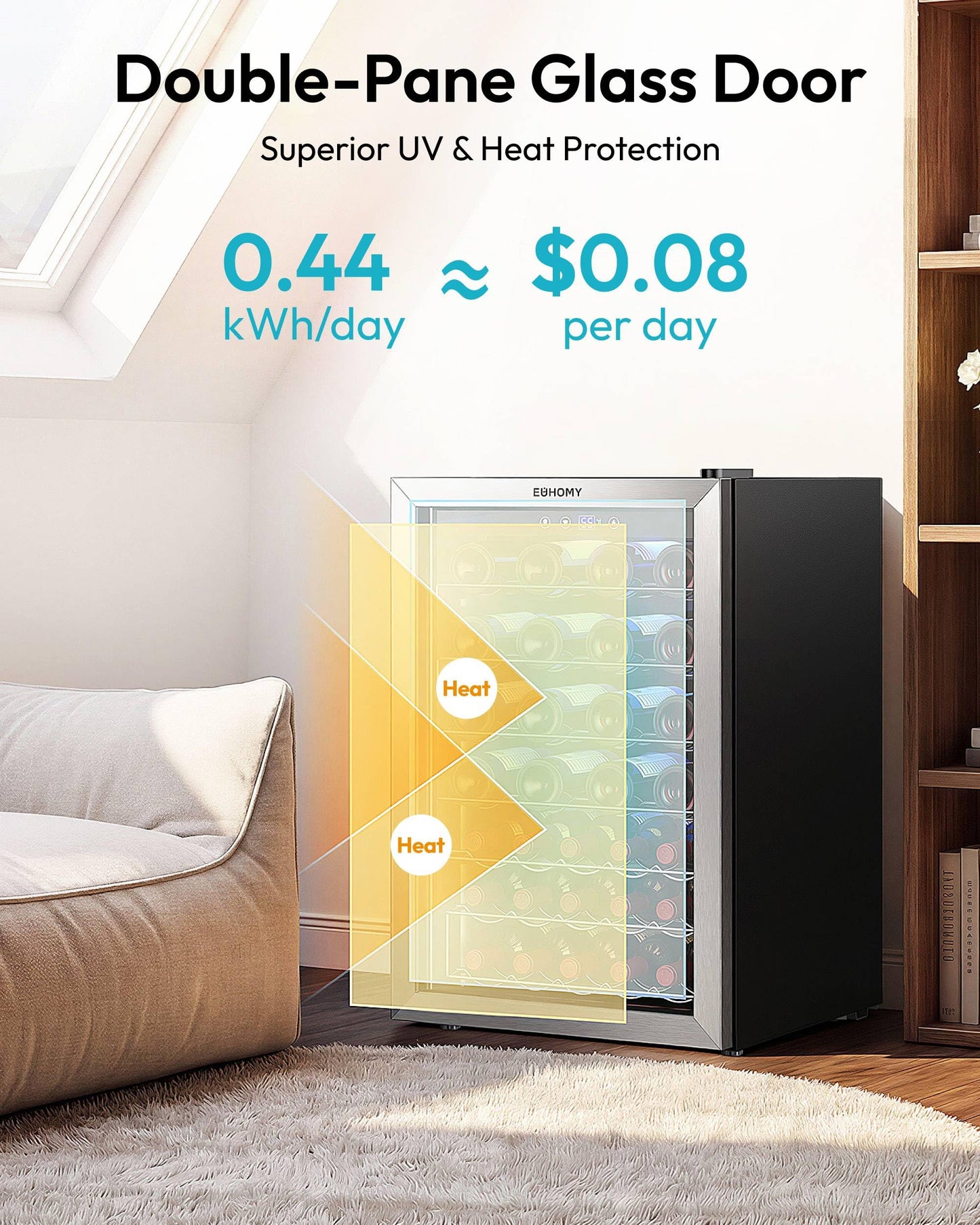 EUHOMY 45 Bottle Wine Cooler Refrigerator, Stainless Steel Glass Door, Adjustable Temperature, 4.5 Cu.Ft